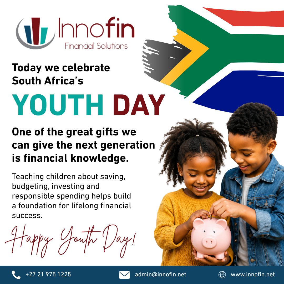 Today we celebrate South Africa's youth and the leaders of tomorrow.
One of the greatest gifts we can give the next generation is financial knowledge.
Teaching children about saving, budgeting, investing, and responsible spending helps build a foundation for lifelong financial success.
Happy Youth Day, South Africa.
#YouthDay #SouthAfrica #FinancialLiteracy #FinancialEducation #FutureLeaders #InnofinFinancialSolutions